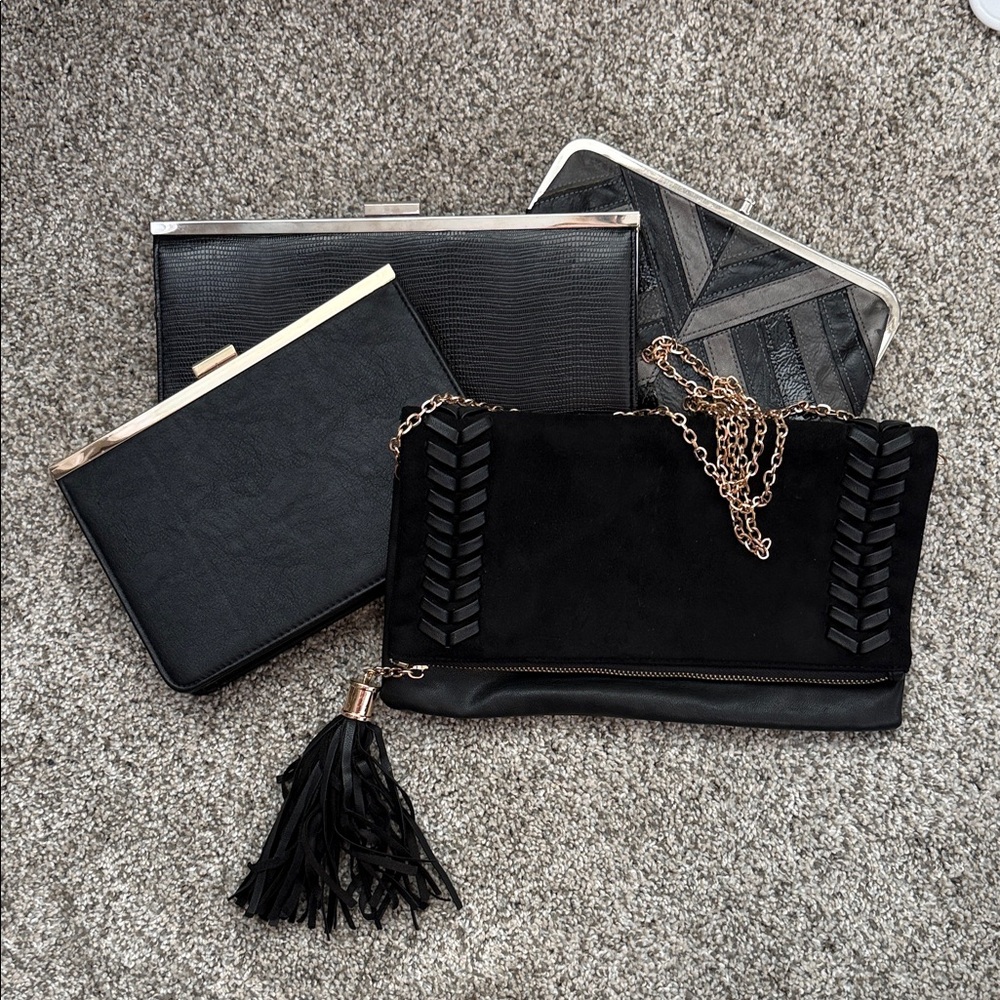 Set of 4 Elegant Black Clutch/Purse Bundle